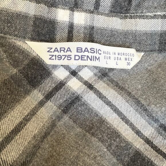 Zara  gray plaid tunic top button up collar flannel long sleeve academia size L - Picture 3 of 16